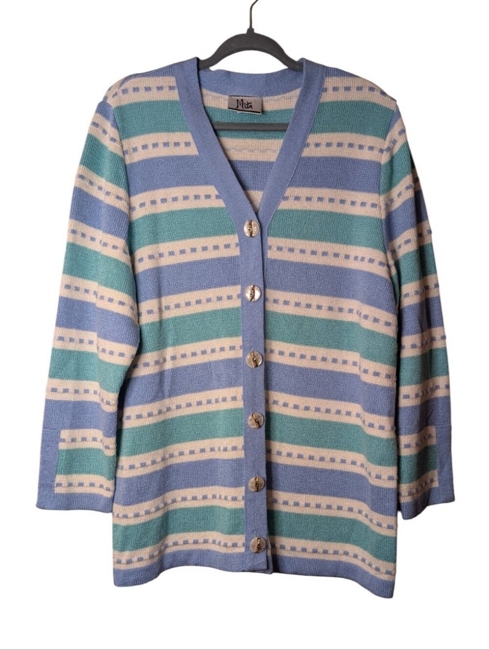 Vintage Mita 90s Knit Cardigan Sweater Size 20 Striped V-Neck Cottagecore pastel